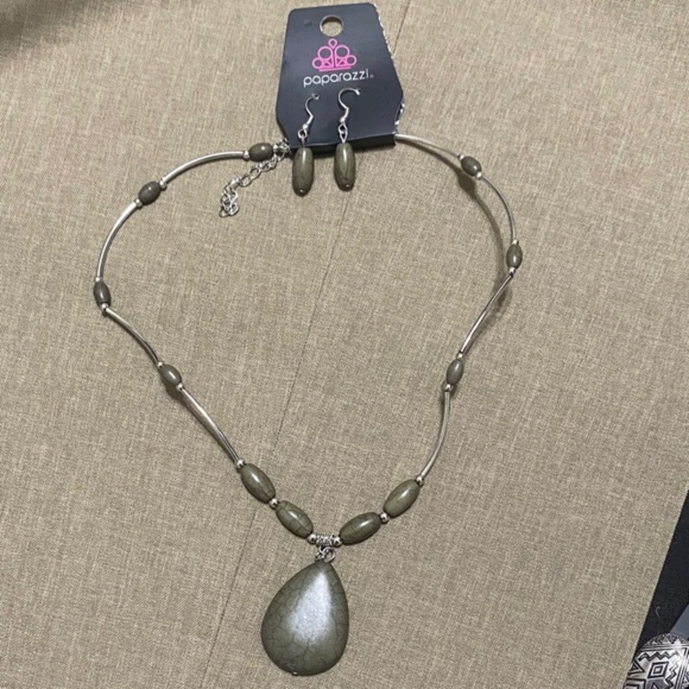 Paparazzi Olive Necklace and Earring Set